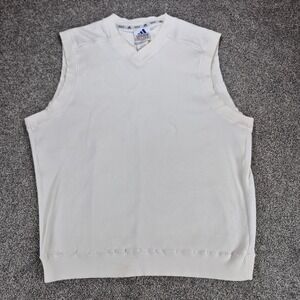 Vintage Adidas Golf Sweater Vest Mens Large White V-Neck Ribbed Cotton Blend